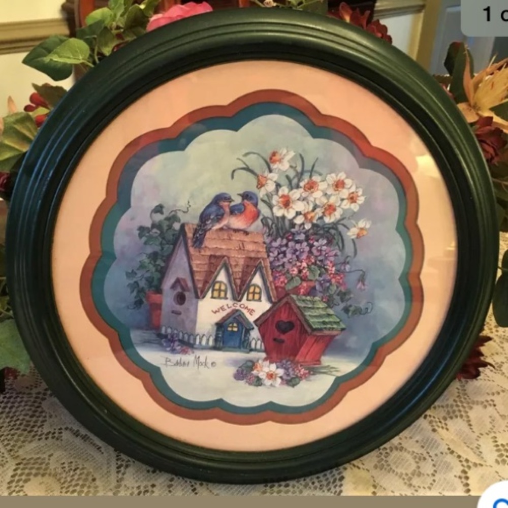 Beautiful Barbara Mock "Welcome Birdhouse" Framed